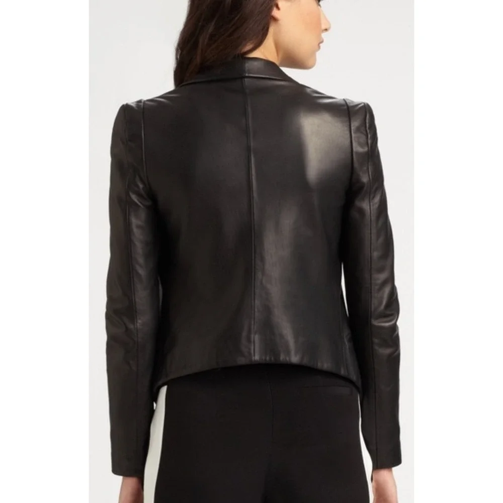 Rebecca‎ Minkoff Becky Black Lambskin Leather Open Front Blazer Jacket ASOTV XS